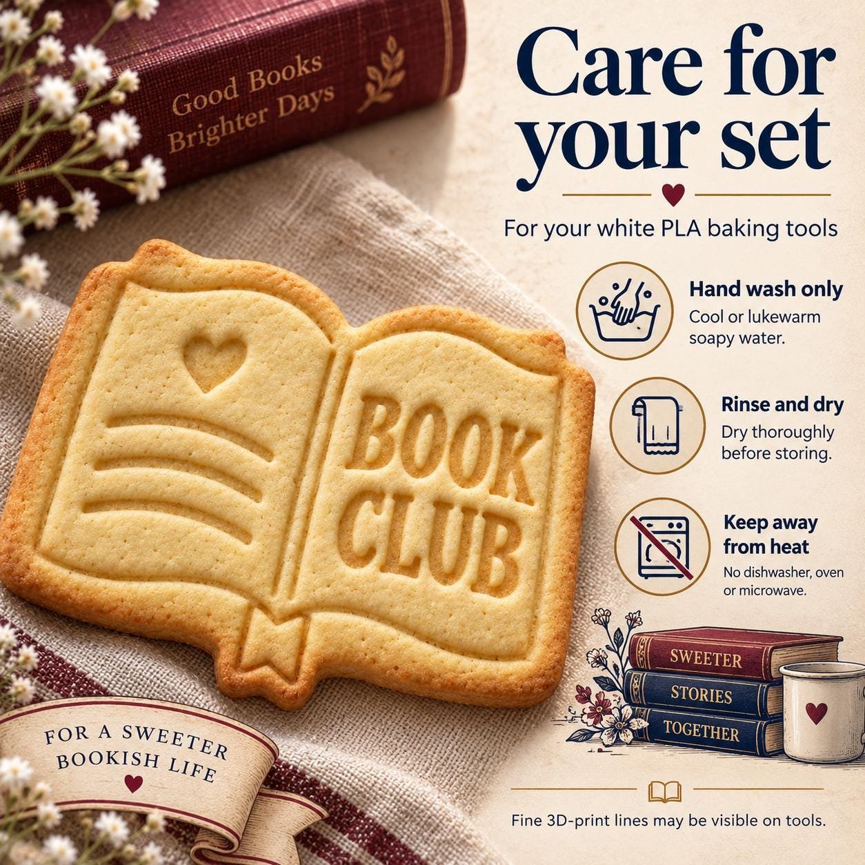 Personalized Book Cookie Stamp and Cutter, 3-Inch Book Club Baking Set - Image 6