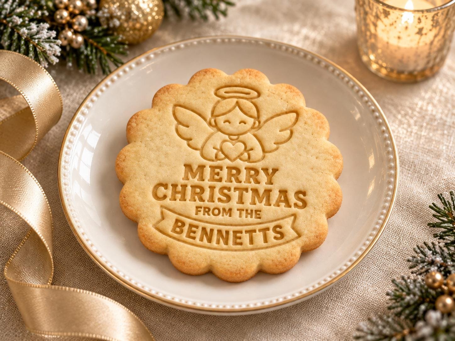 Personalized Christmas Angel Cookie Cutter and Stamp Set, Scalloped Family Name, 3 Inch - Image 2