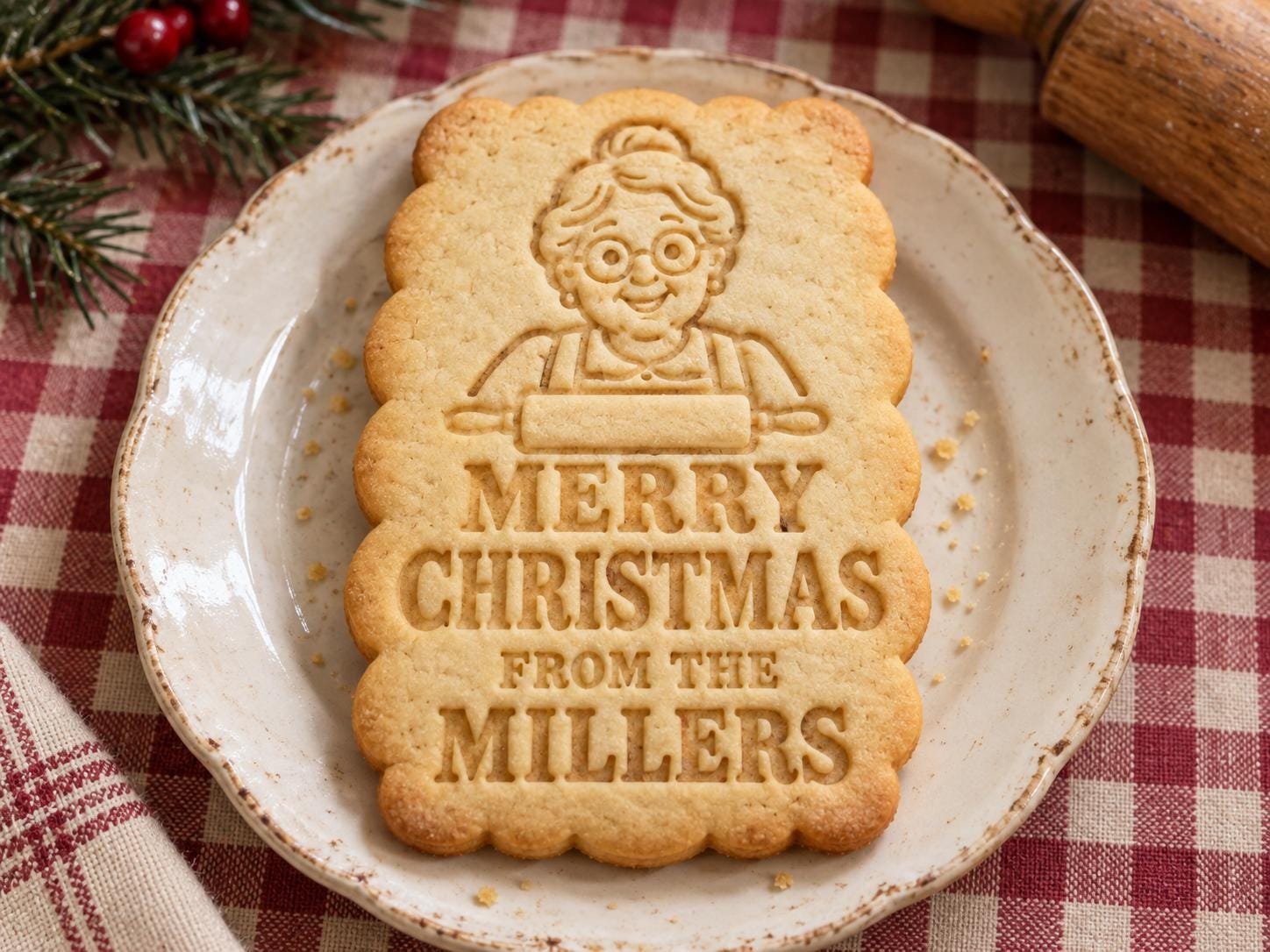 Personalized Grandma Christmas Cookie Cutter and Stamp Set, Vintage Kitchen Family Name, 3 Inch - Image 2