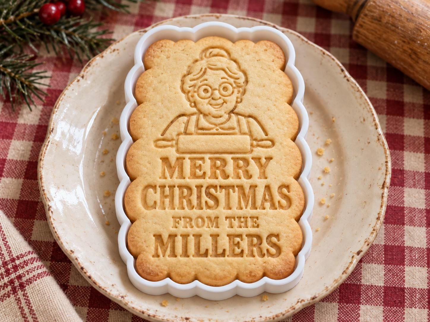 Personalized Grandma Christmas Cookie Cutter and Stamp Set, Vintage Kitchen Family Name, 3 Inch - Image 4