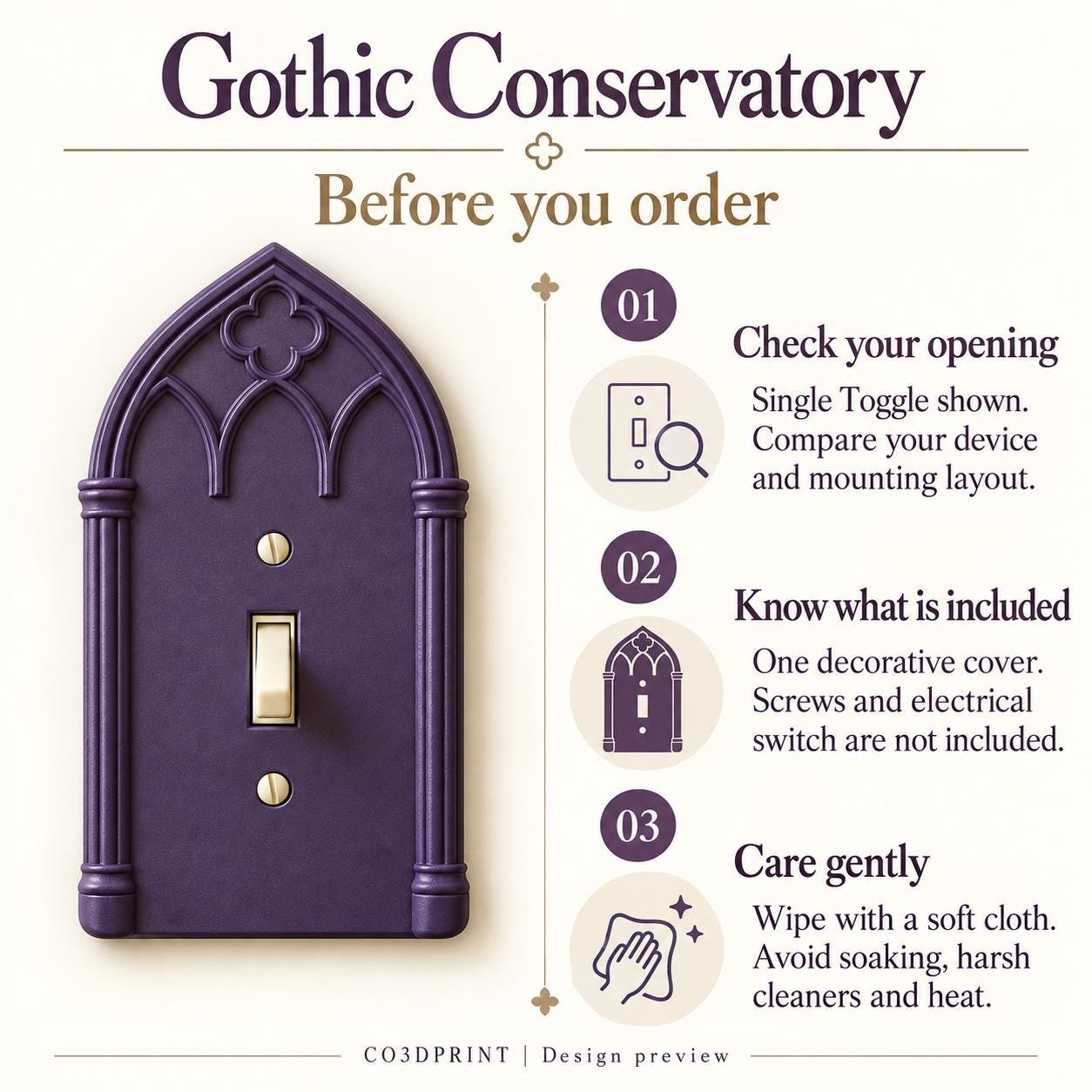 Gothic Arch Light Switch Cover, Cathedral Single Toggle Wall Plate - Gothic Conservatory - Image 6