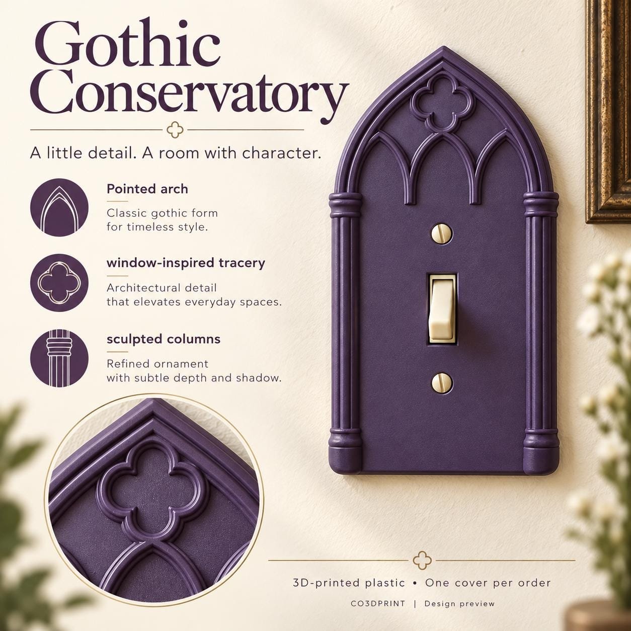 Gothic Arch Light Switch Cover, Cathedral Single Toggle Wall Plate - Gothic Conservatory - Image 3