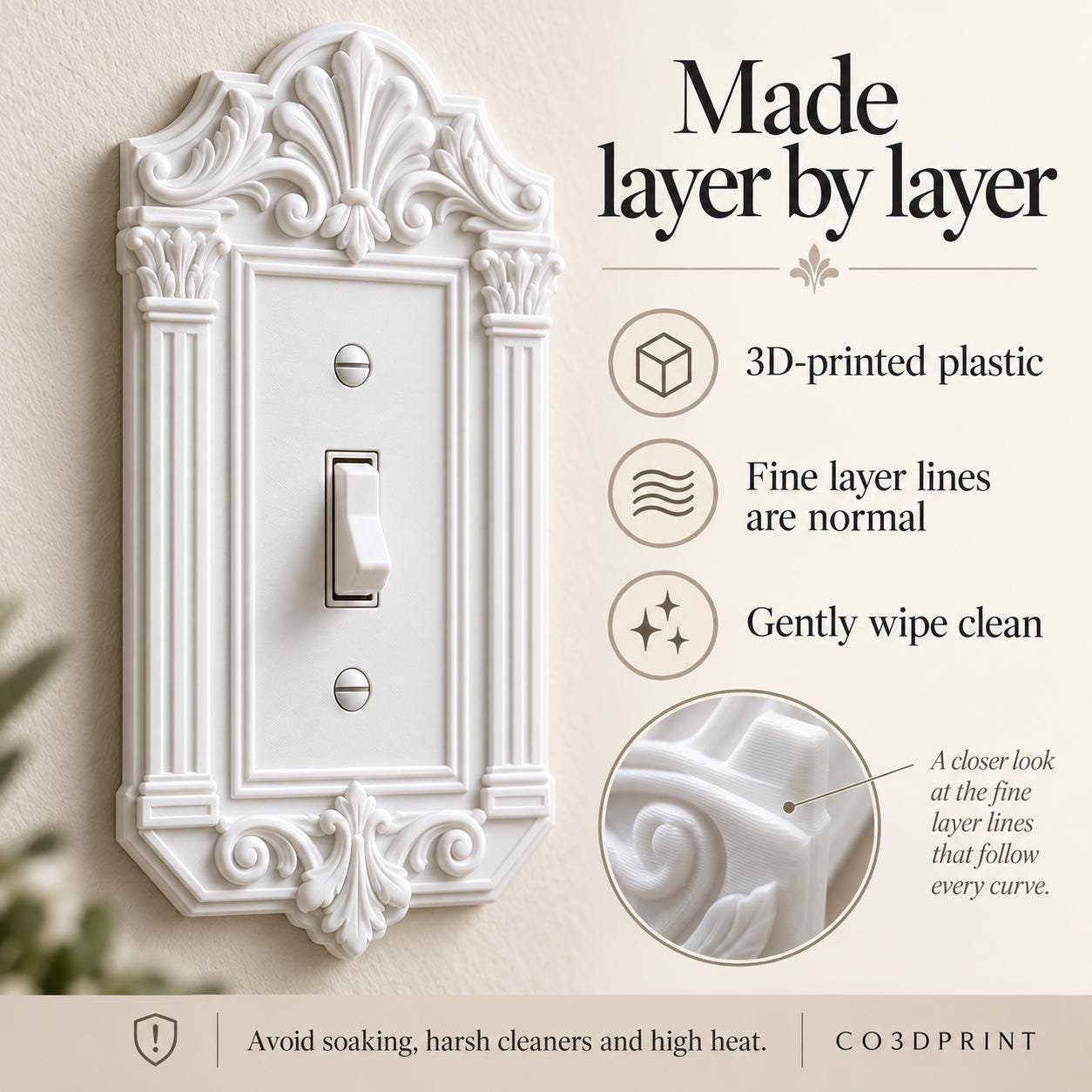 Victorian Light Switch and Outlet Cover, Ornate Column Wall Plate - Ashford Crest - Image 6