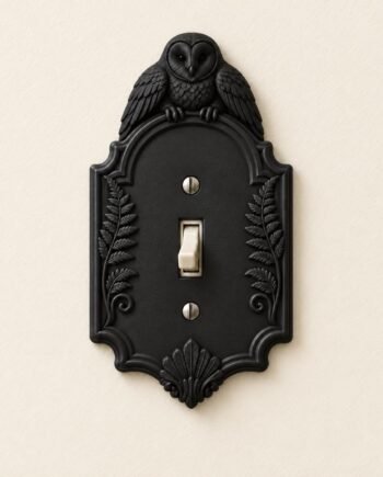 Owl Light Switch or Outlet Cover, Gothic Fern Wall Plate, Nightfall Owl