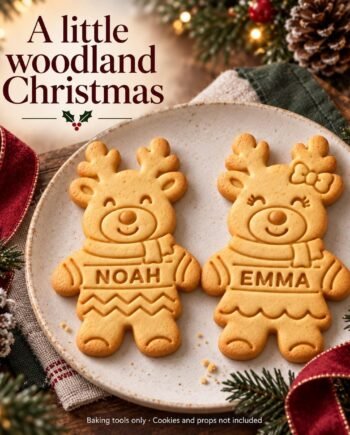 Personalized Reindeer Cookie Cutter and Stamp, Boy or Girl, 3-Inch Christmas Baking Set