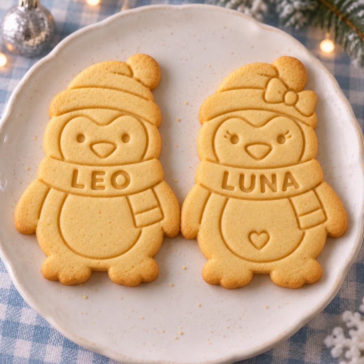Personalized Penguin Cookie Cutter and Stamp, Boy or Girl, 3-Inch Winter Baking Set - Image 2