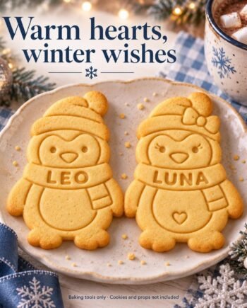 Personalized Penguin Cookie Cutter and Stamp, Boy or Girl, 3-Inch Winter Baking Set