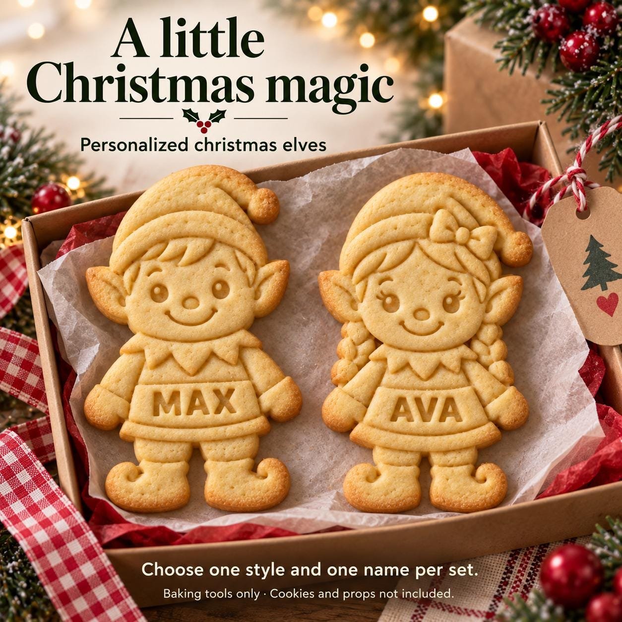 Personalized Christmas Elf Cookie Cutter and Stamp, Boy or Girl, 3-Inch