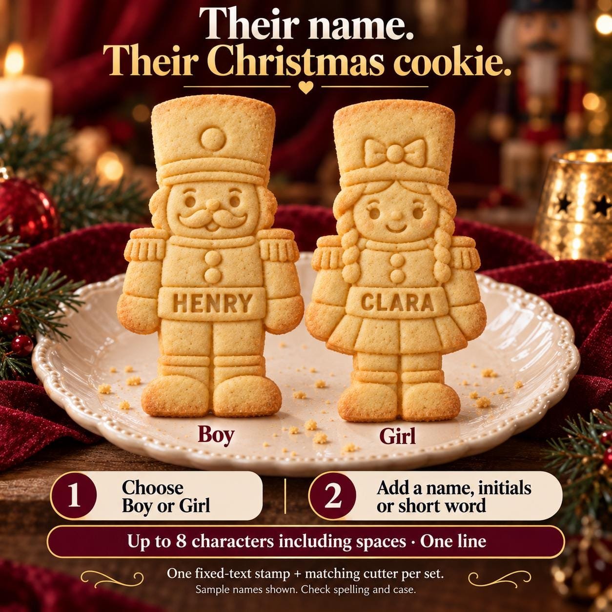 Custom Nutcracker Cookie Cutter and Name Stamp, 3-Inch Christmas Soldier - Image 3