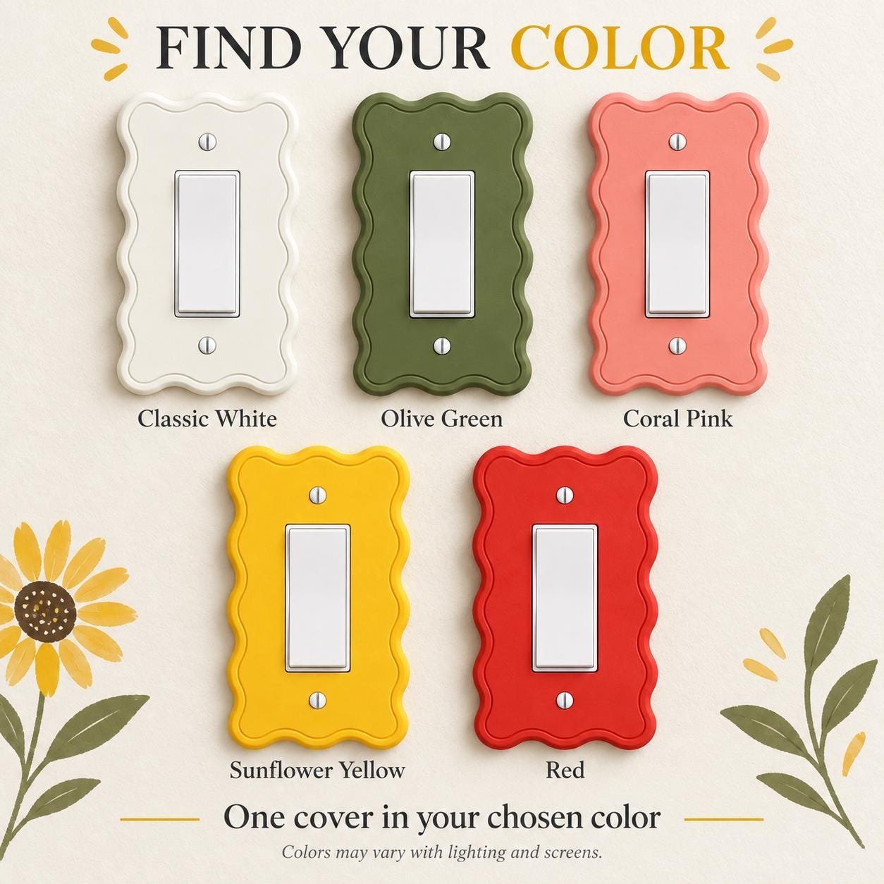 Wavy Light Switch or Outlet Cover, Scalloped Modern Wall Plate, Soft Wave - Image 5