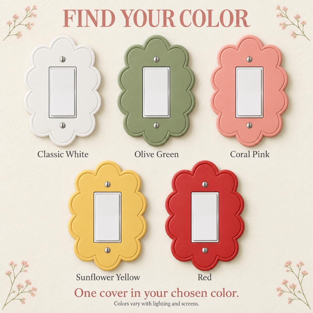 Floral Scalloped Light Switch or Outlet Cover, Cottage Wall Plate, Petal Halo - Image 5