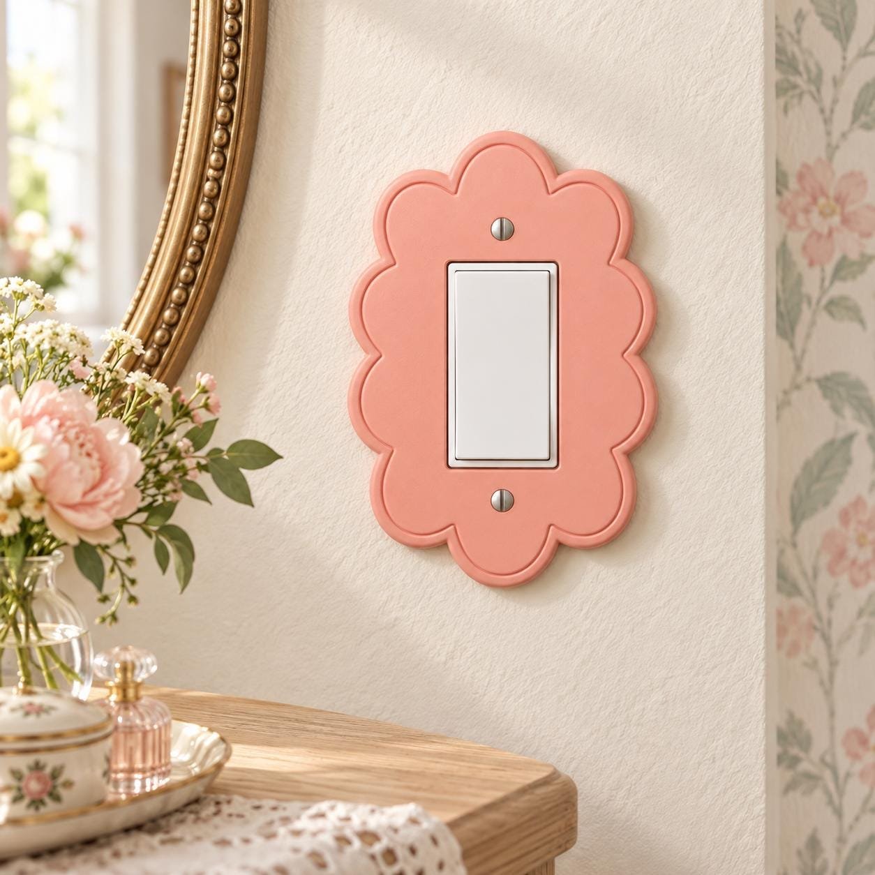 Floral Scalloped Light Switch or Outlet Cover, Cottage Wall Plate, Petal Halo - Image 3