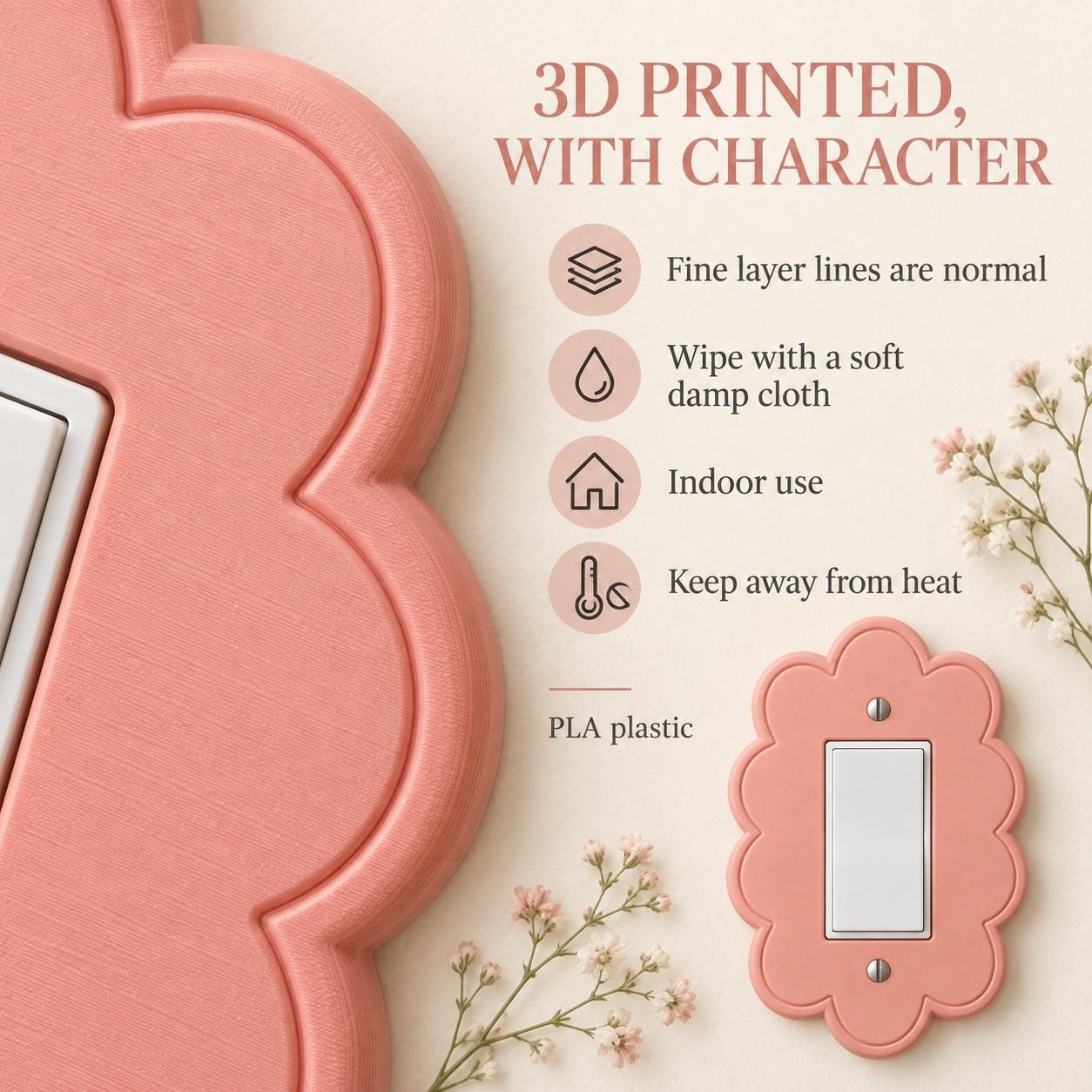 Floral Scalloped Light Switch or Outlet Cover, Cottage Wall Plate, Petal Halo - Image 6