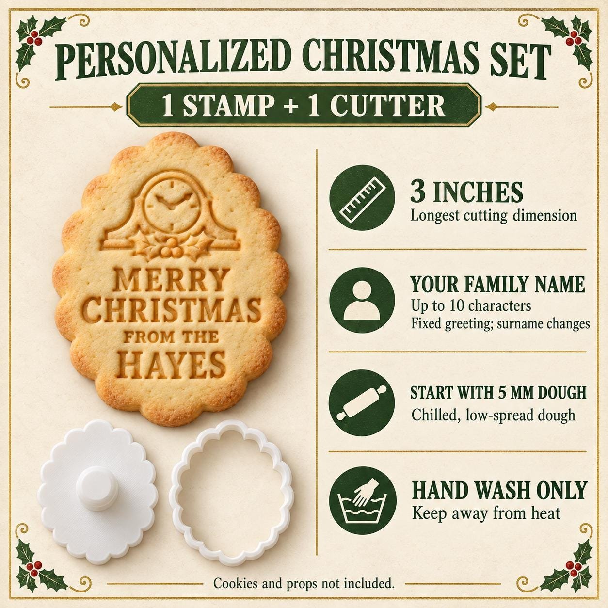 Personalized Christmas Clock Cookie Cutter Set, Custom Family Name, 3 Inch (3D Printed) - Image 3