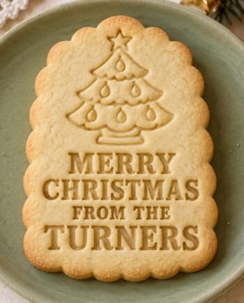 Personalized Ceramic Tree Christmas Cookie Cutter & Stamp Set, Custom Family Name (3 Inch)