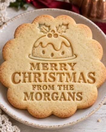 Personalized Christmas Pudding Cookie Cutter & Stamp Set, Custom Family Name (3 Inch)