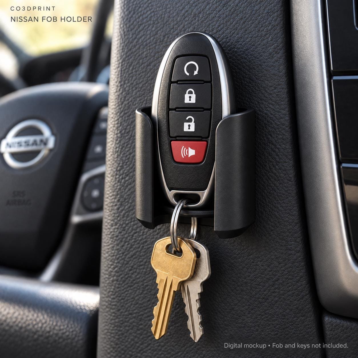Nissan Smart Key Fob Holder, Black Adhesive Dash Mount, Original or Cover Fits