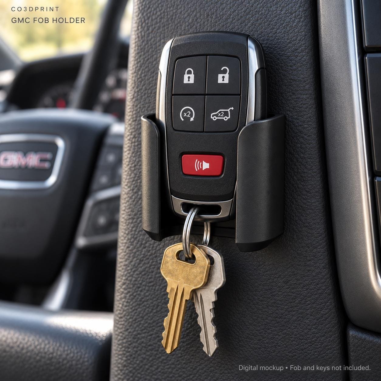 GMC Key Fob Holder, Black Adhesive Dash Mount for HYQ1ES, Original or Cover Fits