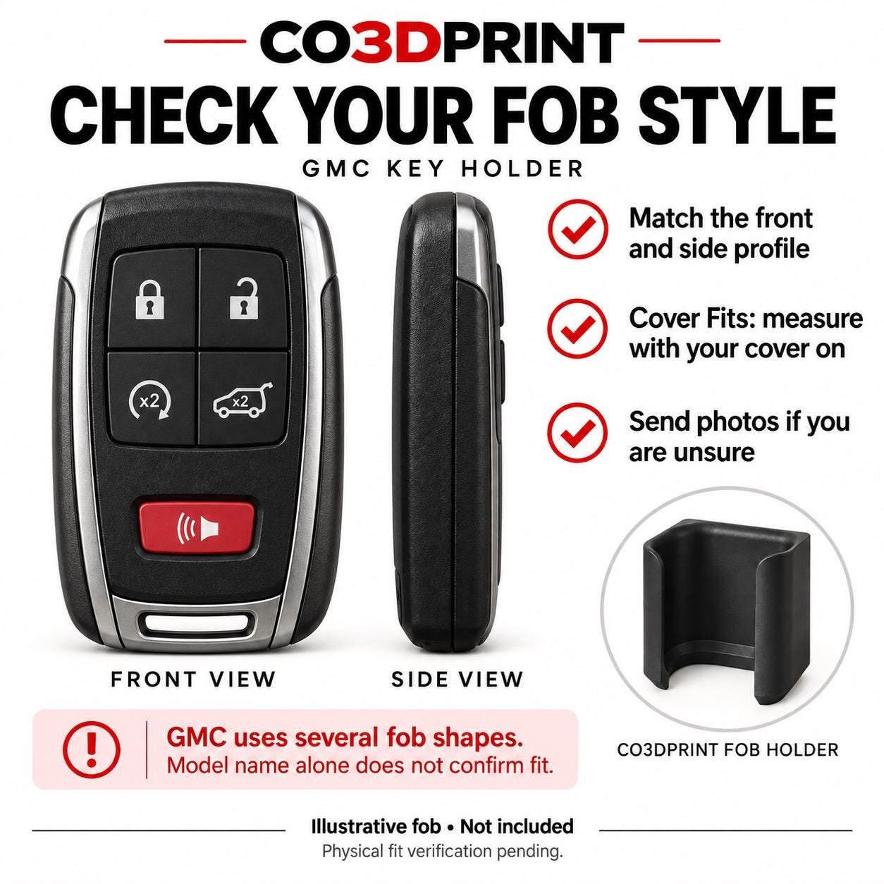 GMC Key Fob Holder, Black Adhesive Dash Mount for HYQ1ES, Original or Cover Fits - Image 6