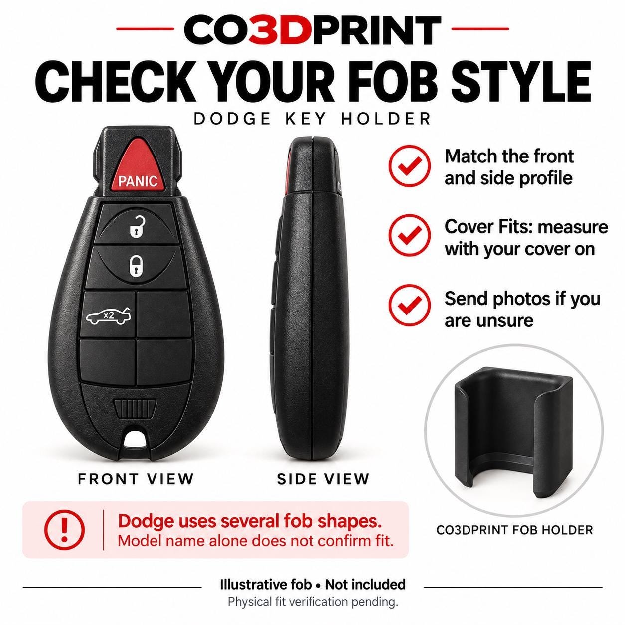 Dodge Fobik Key Holder, Black Adhesive Dash Mount, Original or Cover Fits - Image 6