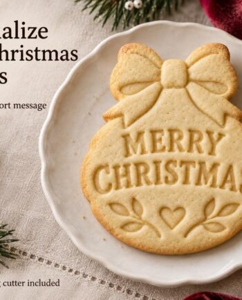 Personalized Christmas Ornament Cookie Cutter and Stamp Set, Scalloped Bow Design, 3 Inch