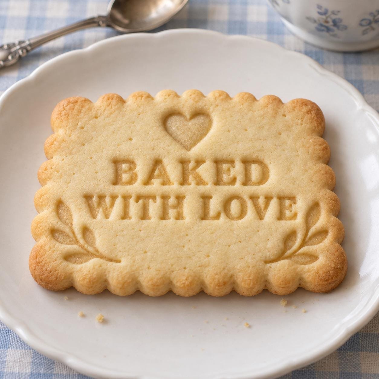 Baked With Love Cookie Cutter and Stamp Set, Scalloped Vintage Biscuit Design, 3 Inch