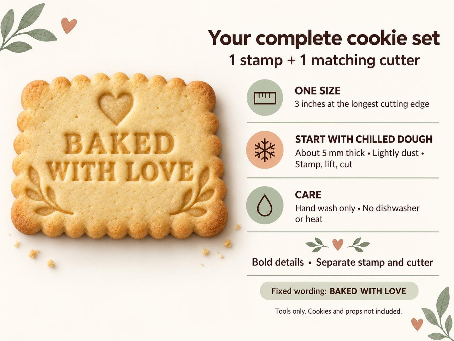 Baked With Love Cookie Cutter and Stamp Set, Scalloped Vintage Biscuit Design, 3 Inch - Image 3