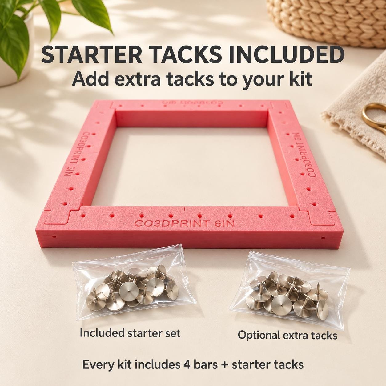 3D Printed Needlepoint Stretcher Bar Kit with Tacks, 4-Piece Frame, 4–10 Inch - Image 7