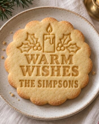 Personalized Christmas Candle Cookie Stamp and Cutter, Warm Wishes, Custom Name, Scalloped 3 Inch