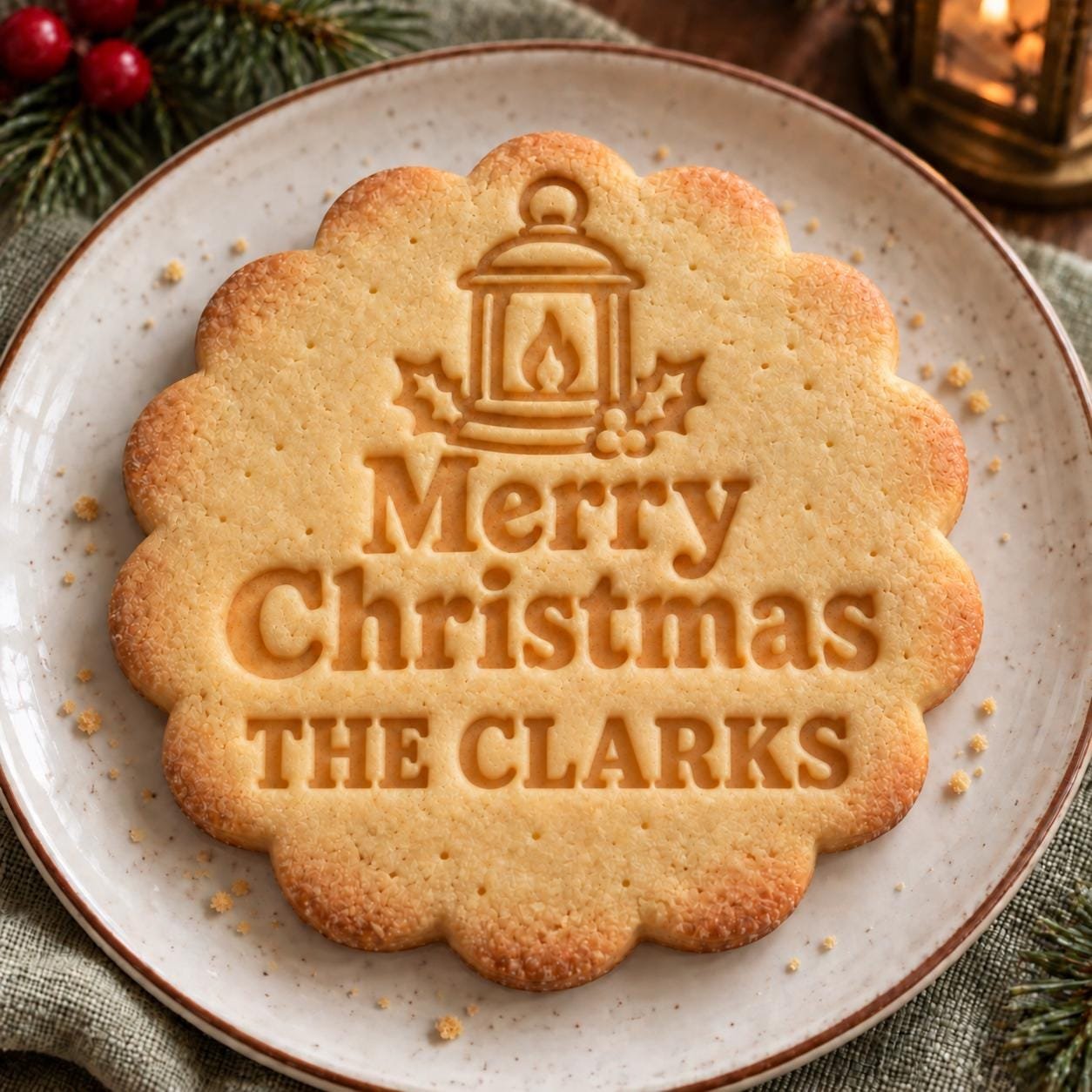 Personalized Christmas Lantern Cookie Stamp and Cutter, Custom Family Name, 3 Inch