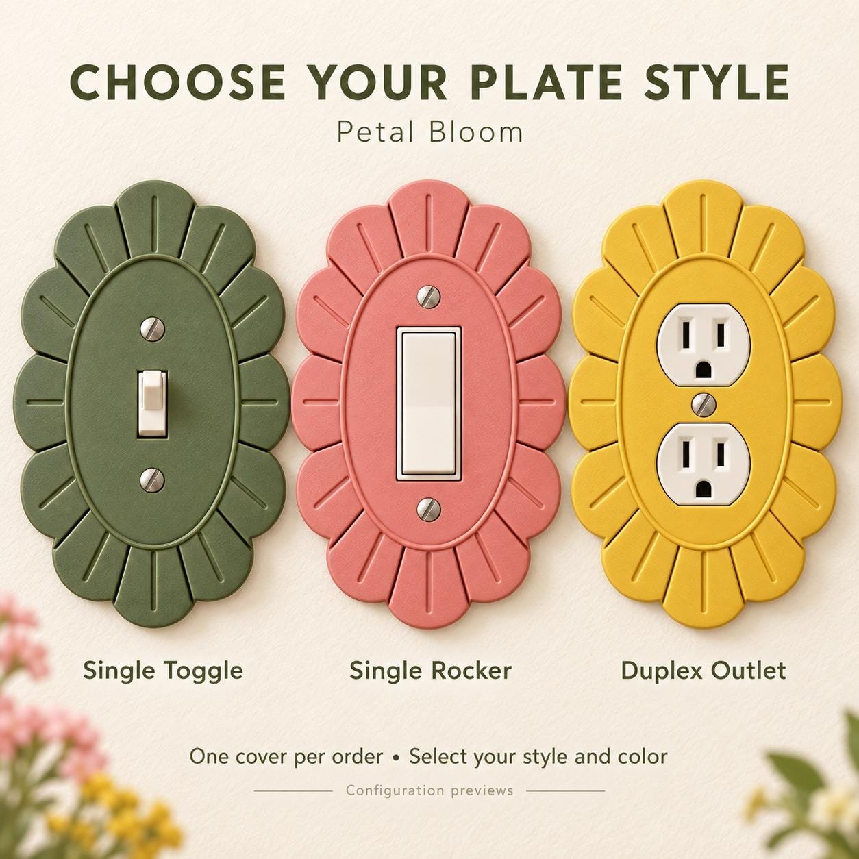 Petal Bloom Scalloped Switch Plate & Outlet Cover, Floral Toggle, Rocker or Duplex - Image 3