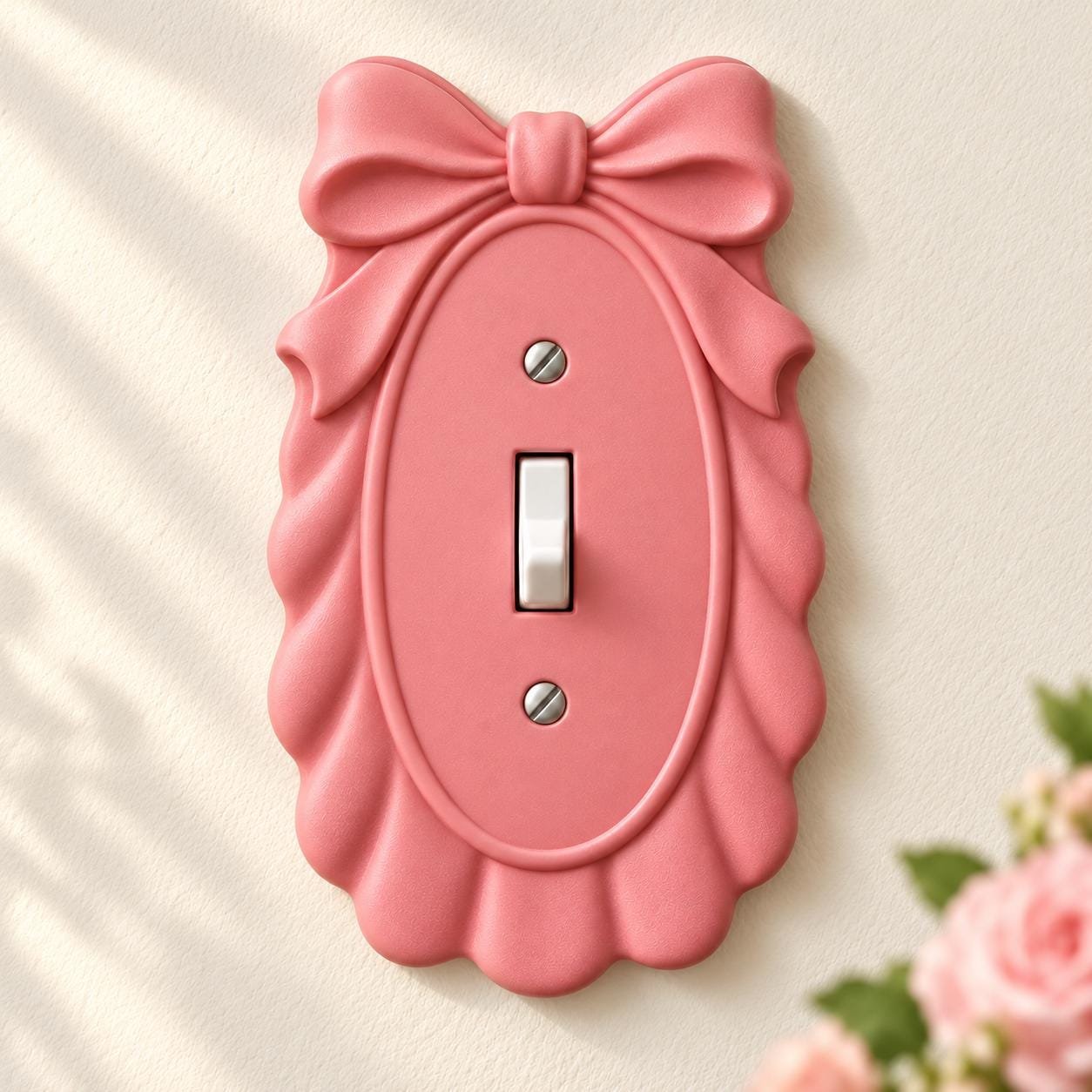 Bow Switch Plate, Scalloped Single Toggle Cover, Bow Cameo Cottagecore Decor
