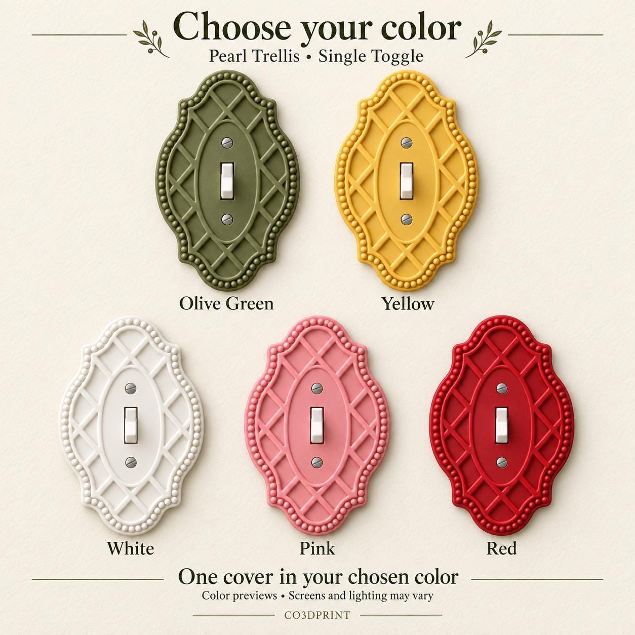 Beaded Trellis Switch Plate, Ornate Single Toggle Cover, Pearl Trellis Vintage Decor - Image 3
