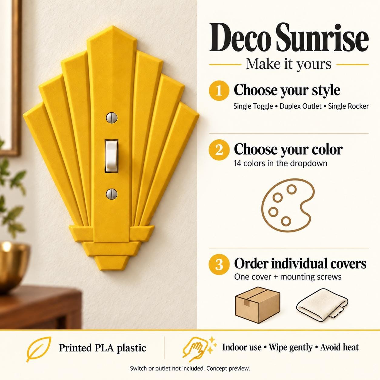 Art Deco Switch Plate & Outlet Cover, Deco Sunrise, Toggle, Rocker or Duplex - Image 6