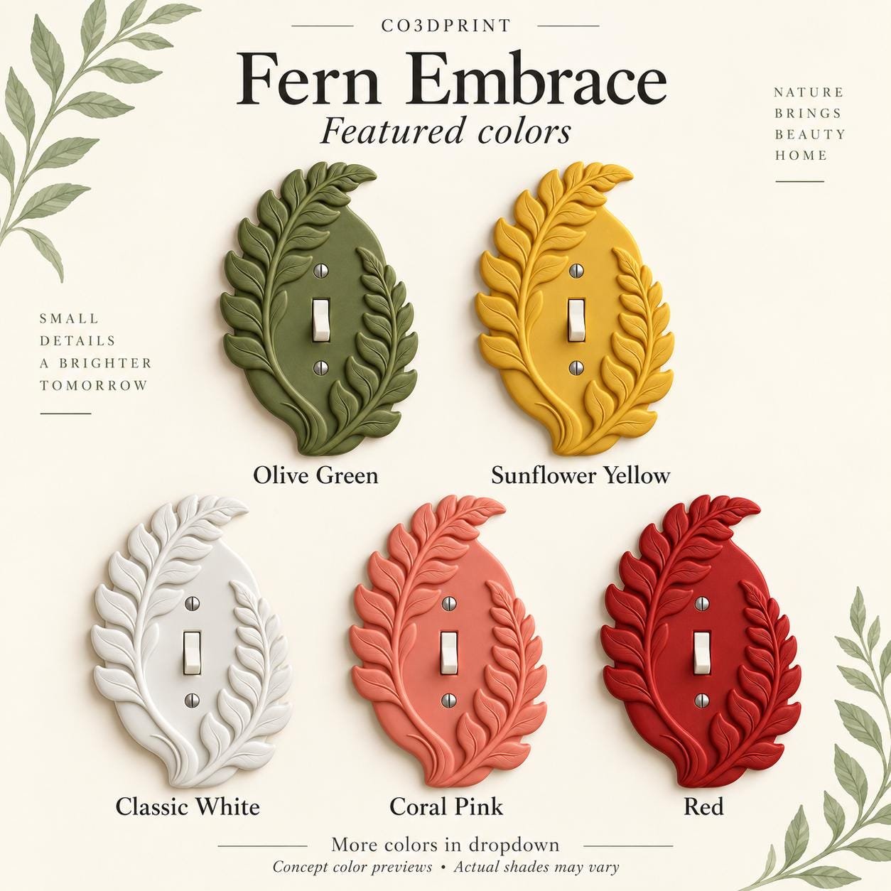 Fern Switch Plate & Outlet Cover, Botanical Leaf Toggle, Rocker or Duplex - Image 5