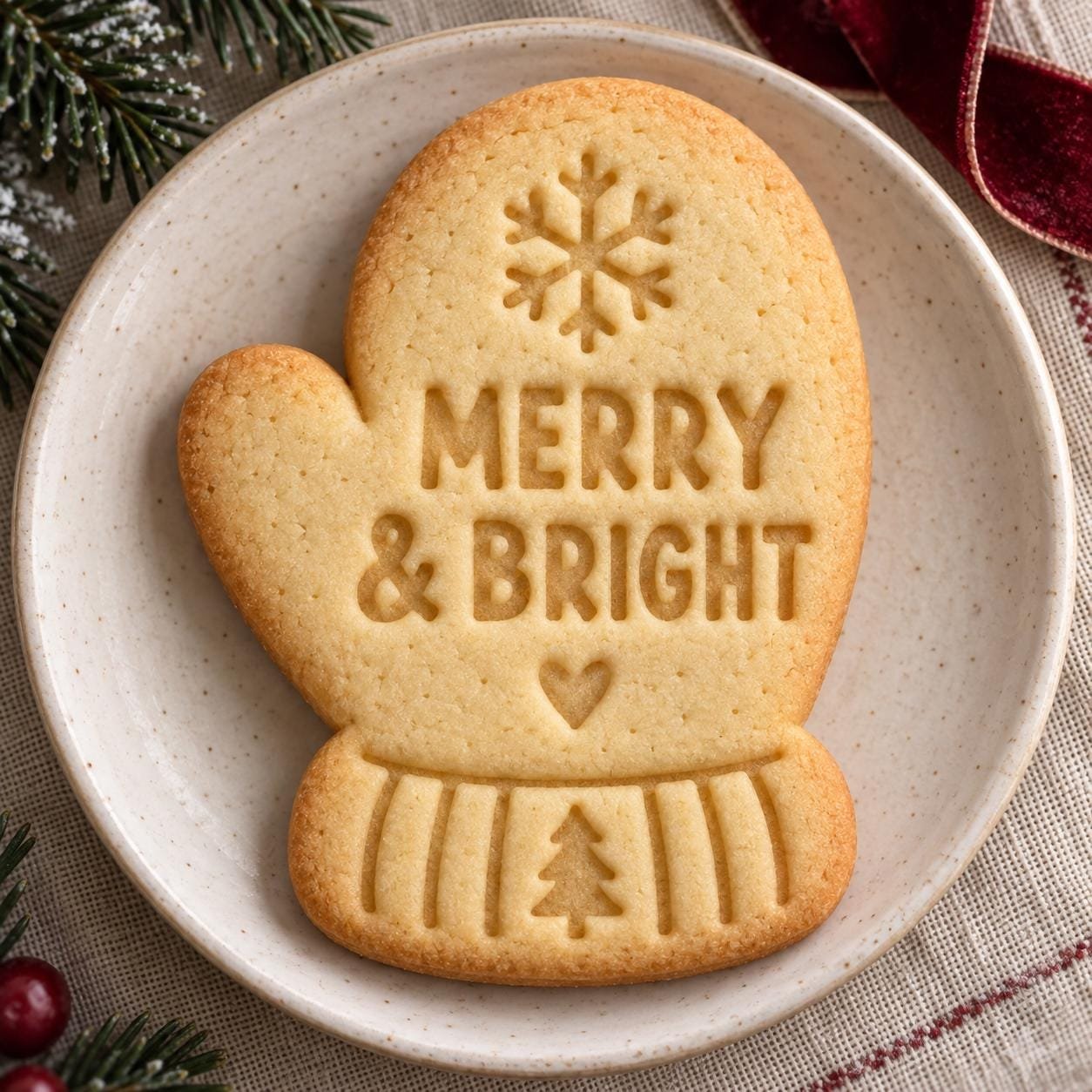 Personalized Mitten Cookie Stamp and Cutter, 3-Inch Christmas Baking Set