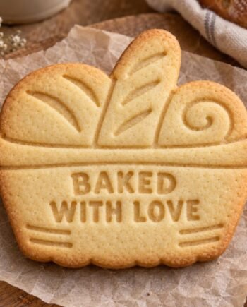 Personalized Breadbasket Cookie Stamp and Cutter, 3-Inch Baked With Love Design