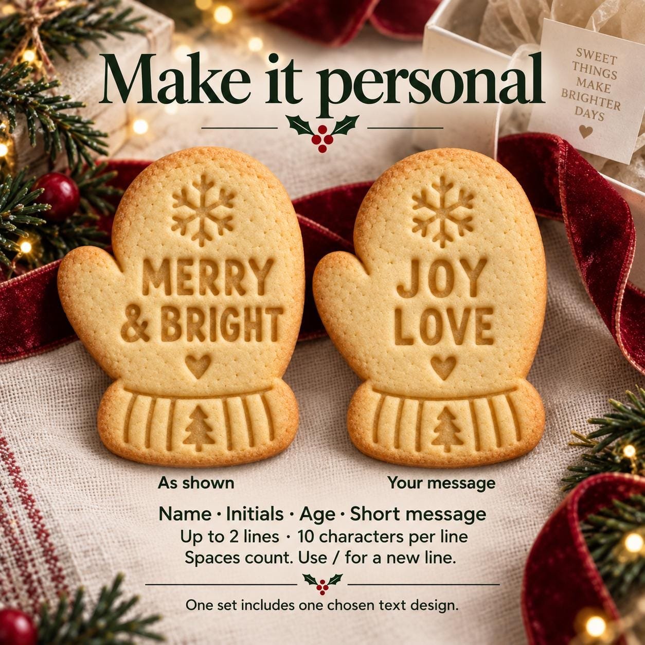 Personalized Mitten Cookie Stamp and Cutter, 3-Inch Christmas Baking Set - Image 3