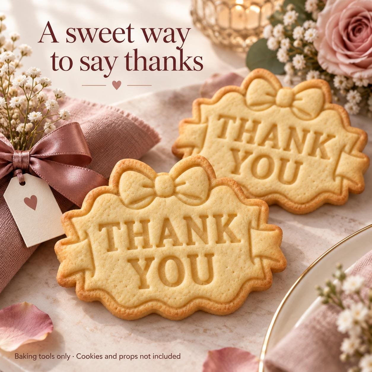 Personalized Bow Plaque Cookie Stamp and Cutter, 3-Inch Custom Message Set - Image 2