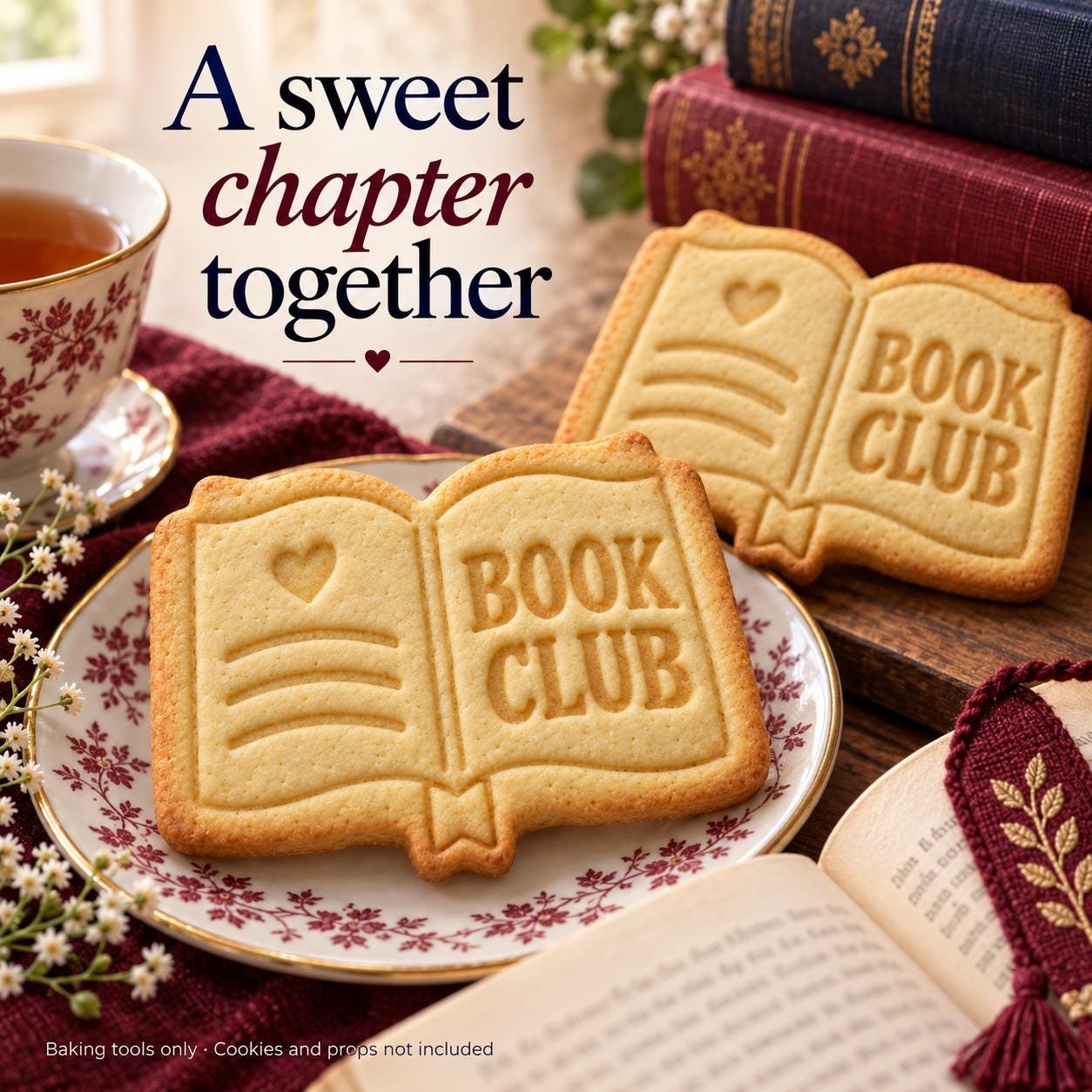 Personalized Book Cookie Stamp and Cutter, 3-Inch Book Club Baking Set - Image 2