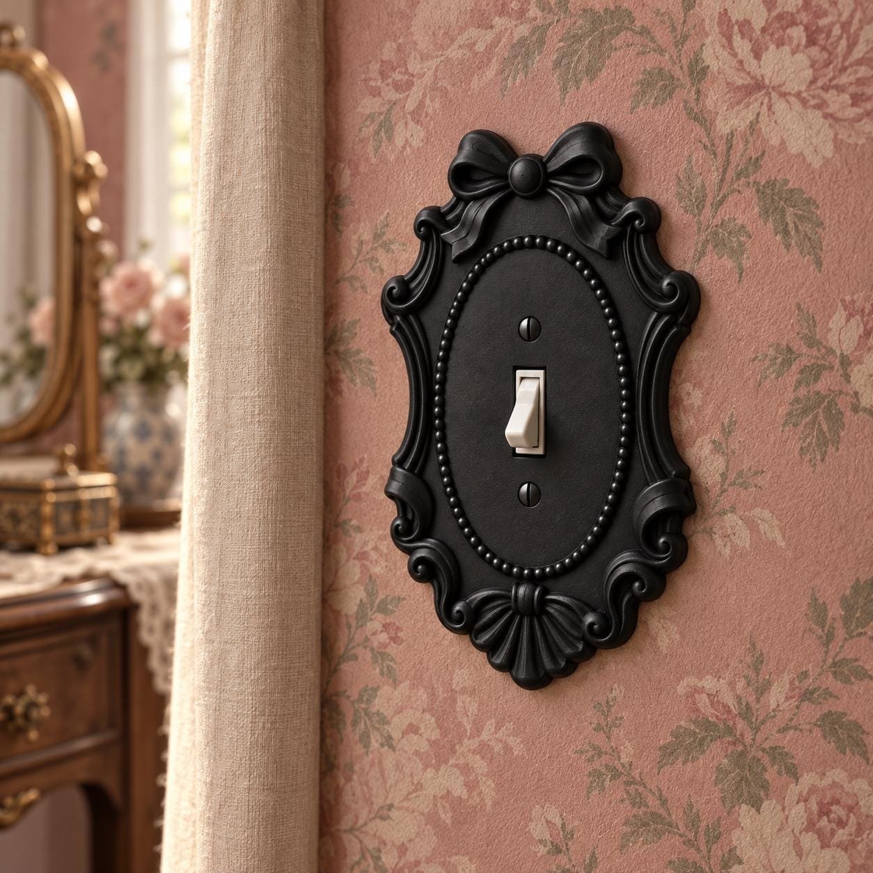 Ribbon Crest Light Switch and Outlet Cover, Victorian Bow Wall Plate - Image 3