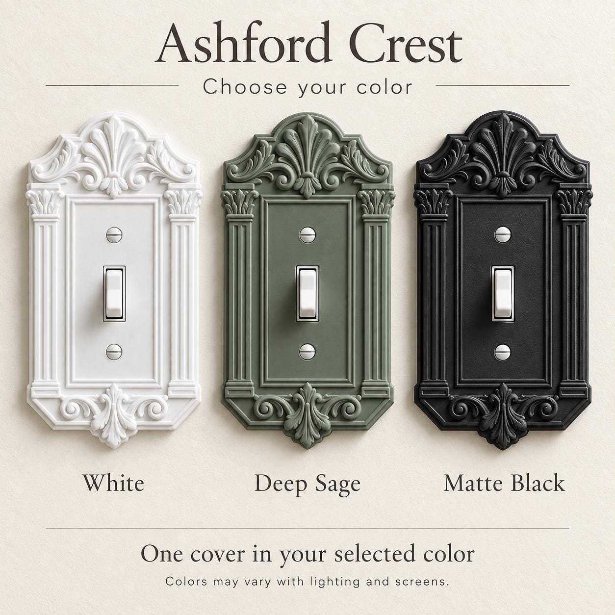 Victorian Light Switch and Outlet Cover, Ornate Column Wall Plate - Ashford Crest - Image 5