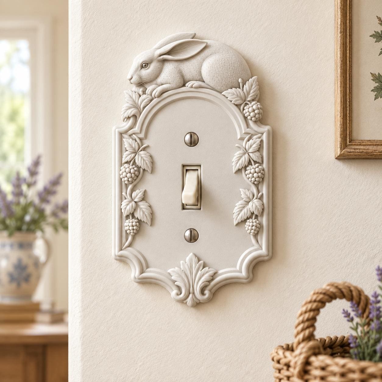 Rabbit Light Switch or Outlet Cover, Botanical Cottage Wall Plate, Bramble Hare - Image 7