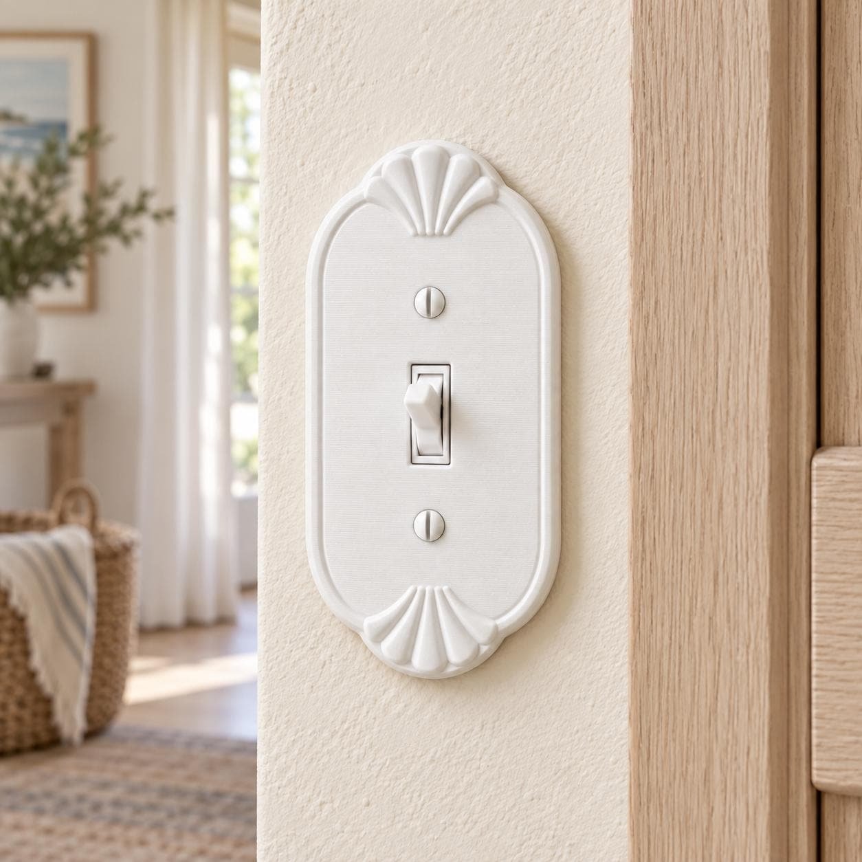 Seashell Light Switch or Outlet Cover, Coastal Vintage Wall Plate, Shell Crest