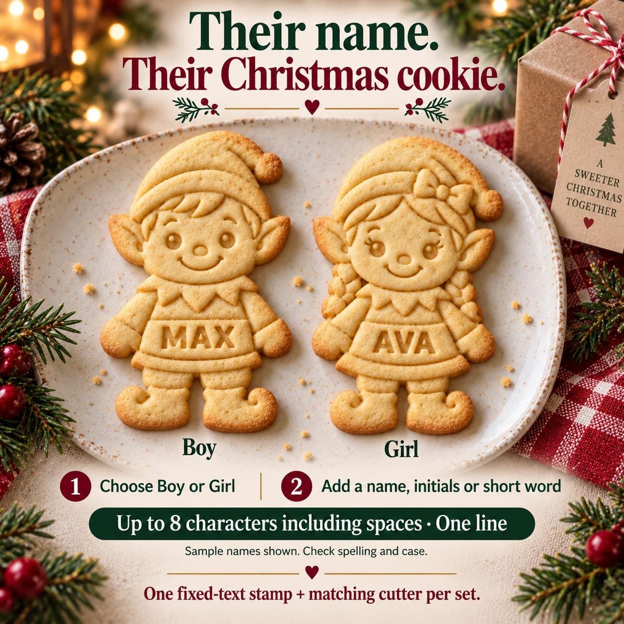 Personalized Christmas Elf Cookie Cutter and Stamp, Boy or Girl, 3-Inch - Image 3