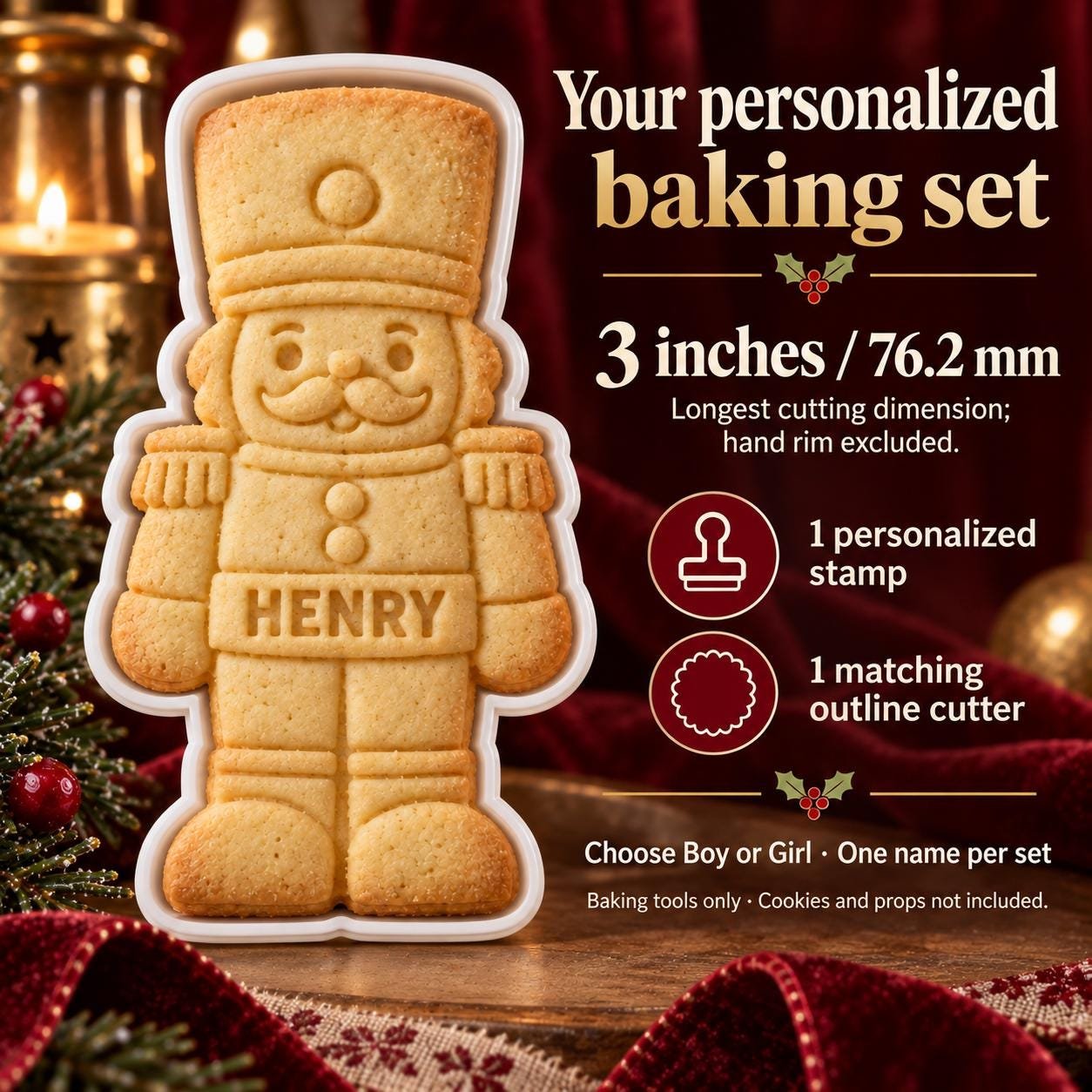 Custom Nutcracker Cookie Cutter and Name Stamp, 3-Inch Christmas Soldier - Image 4