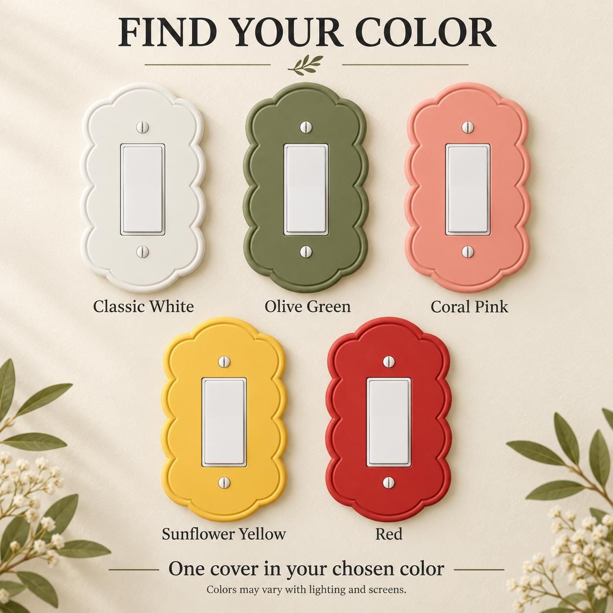 Scalloped Light Switch or Outlet Cover, Cottage Floral Wall Plate, Petal Arch - Image 5