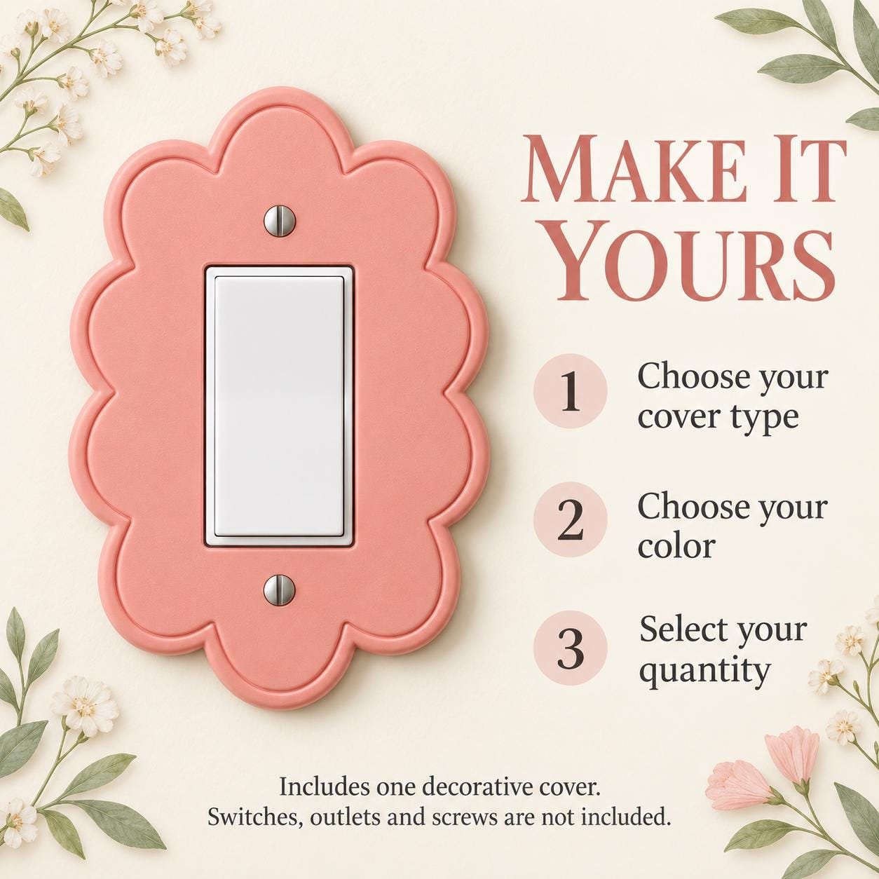 Floral Scalloped Light Switch or Outlet Cover, Cottage Wall Plate, Petal Halo - Image 8