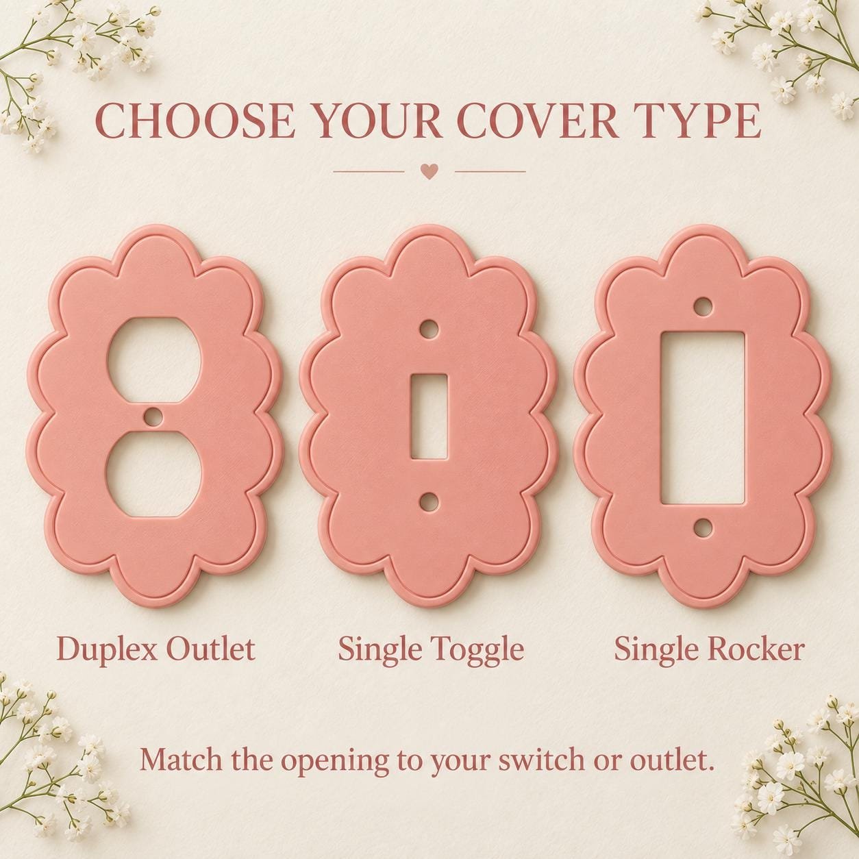 Floral Scalloped Light Switch or Outlet Cover, Cottage Wall Plate, Petal Halo - Image 4
